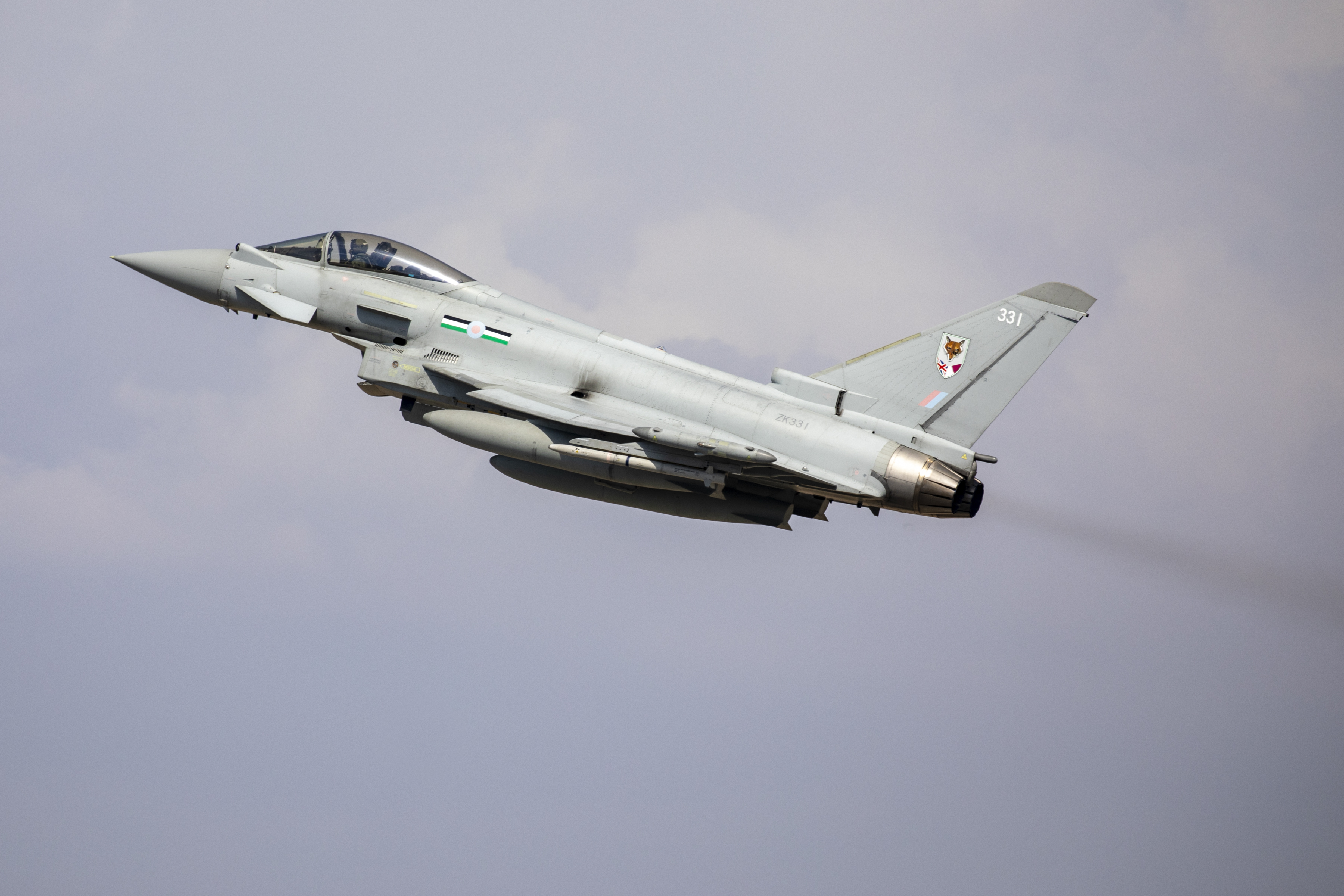 Image shows Typhoon in flight with the Qatari flag on its body paint.